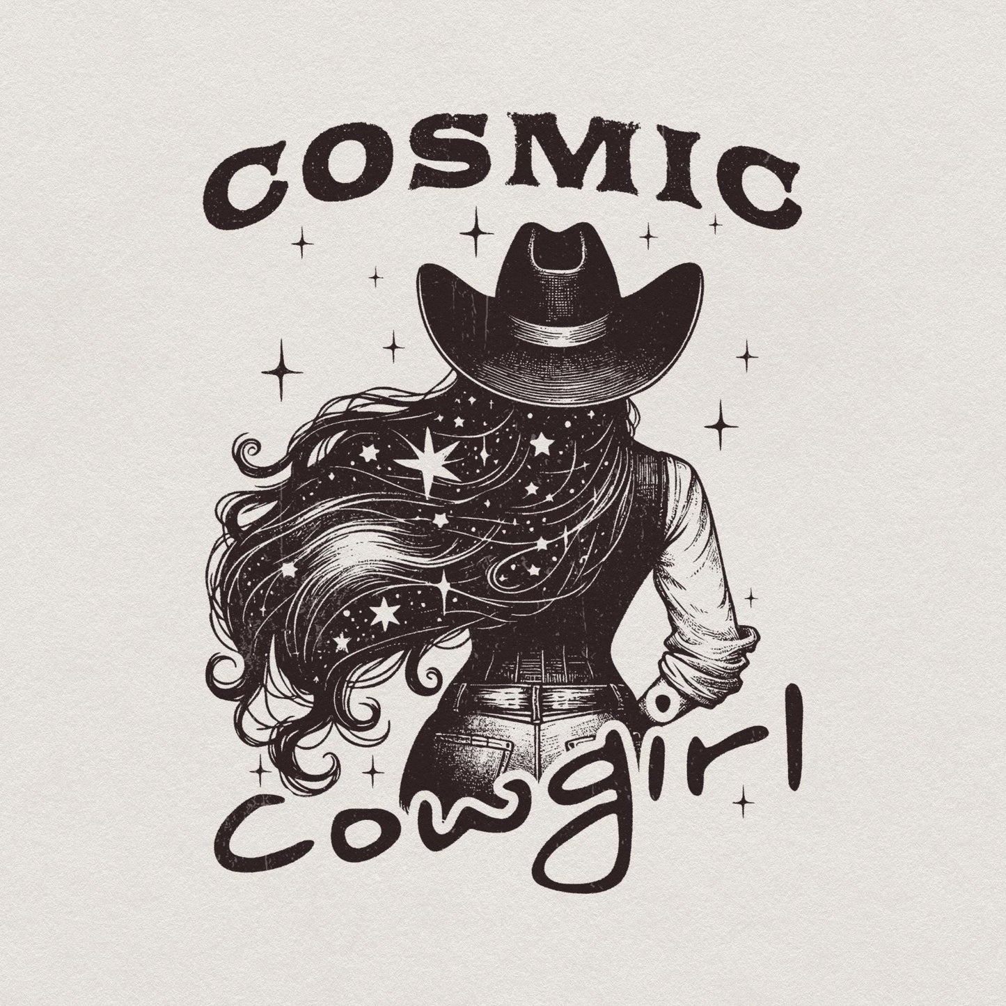 Retro Cosmic Cowgirl PNG Alt 2, Starry Night Space Cowgirl - 300 DPI