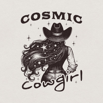 Retro Cosmic Cowgirl PNG Alt 2, Starry Night Space Cowgirl - 300 DPI