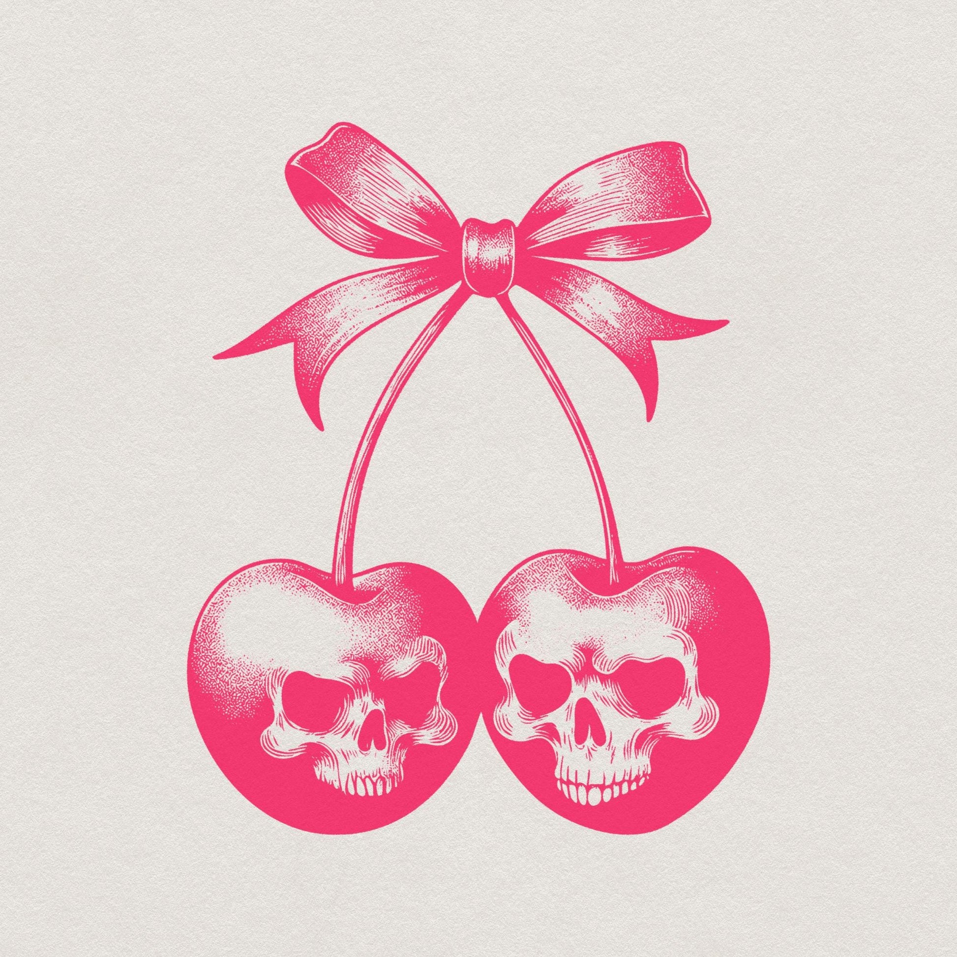 Skull Cherries PNG Alt 2, Trendy Retro Halloween - 300 DPI Design for