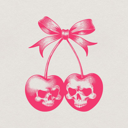 Skull Cherries PNG Alt 2, Trendy Retro Halloween - 300 DPI Design for