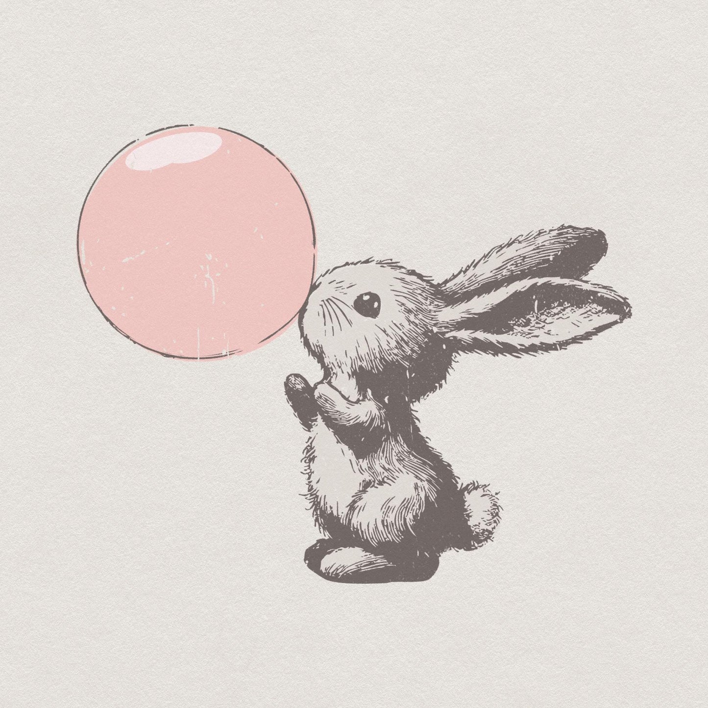 Retro Easter Bunny Blowing Bubble PNG, Funny Easter - 300 DPI Design for