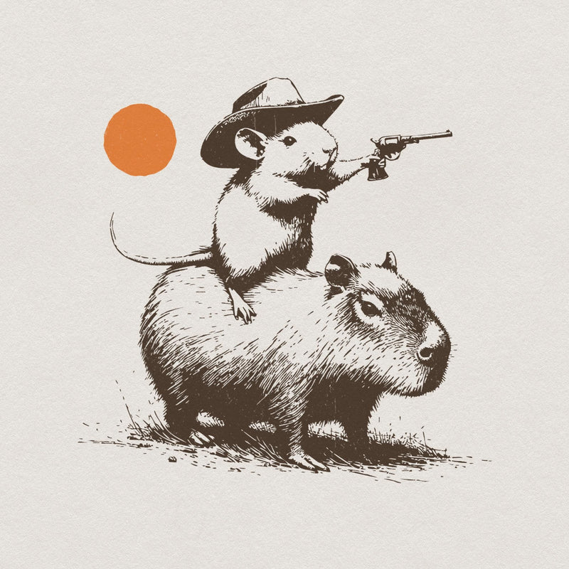 Funny Rat Riding Capybara Sketch, Vintage Animals png - 300 DPI Design