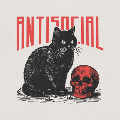 Antisocial Cat PNG, Retro Vintage T-Shirt Graphic - 300 DPI Design for