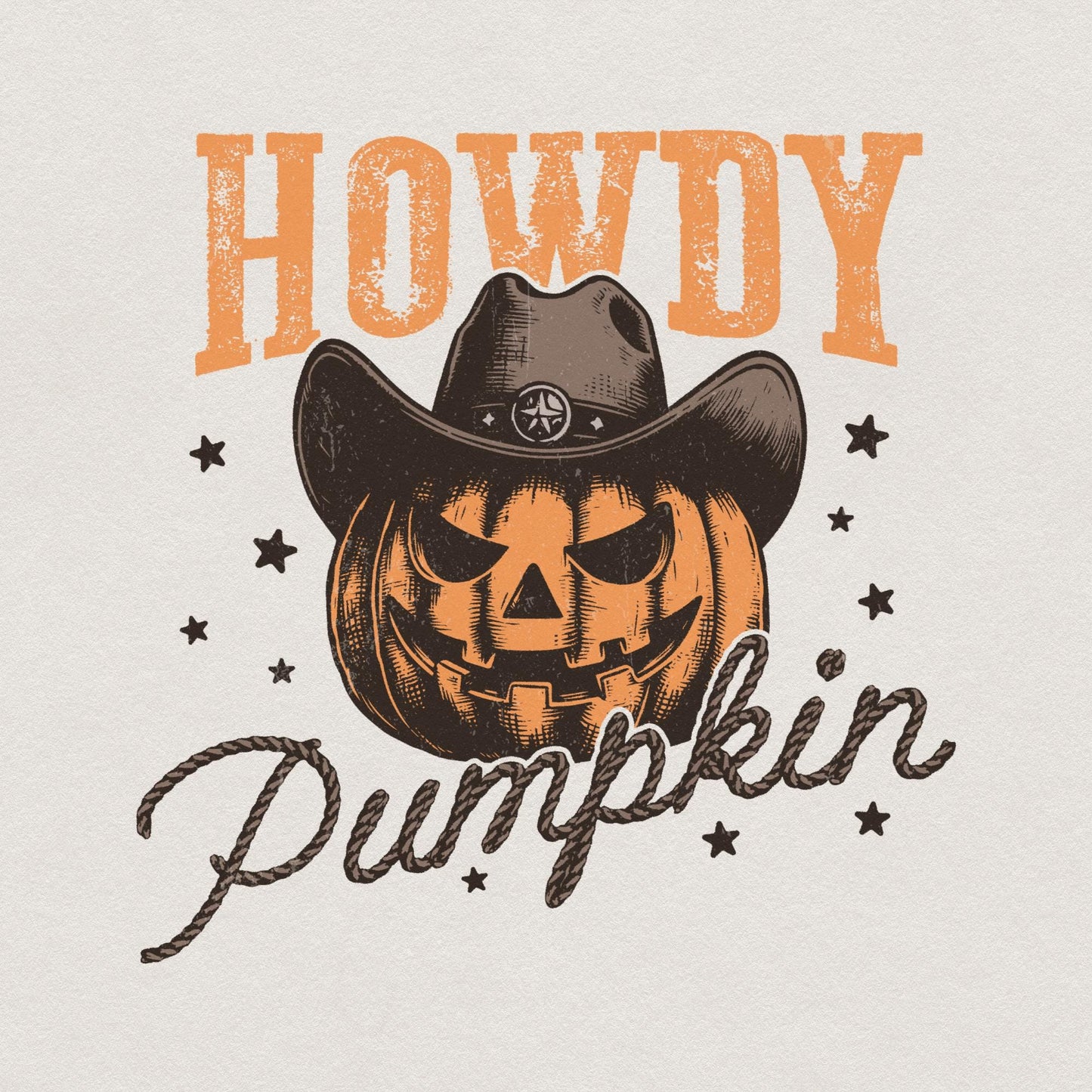 Howdy Pumpkin Western Fall PNG Alt 2, Retro Halloween png - 300 DPI