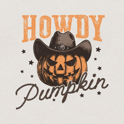 Howdy Pumpkin Western Fall PNG Alt 2, Retro Halloween png - 300 DPI
