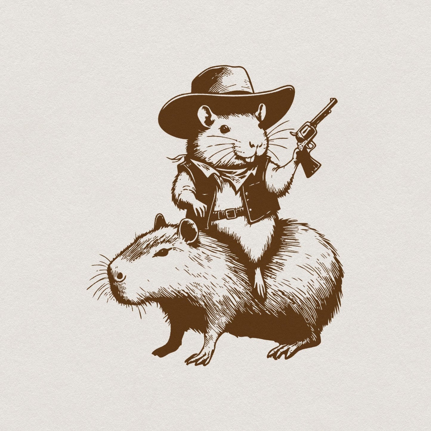 Funny Rat Riding Capybara Sketch Alt 2, Vintage Animals png - 300 DPI