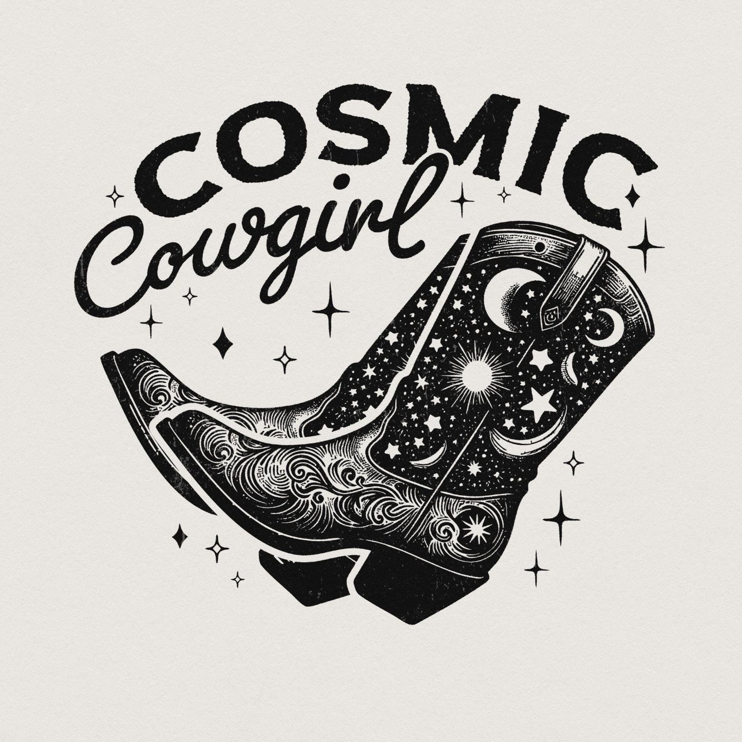 Retro Cosmic Cowgirl PNG, Western Starry Night png - 300 DPI Design for