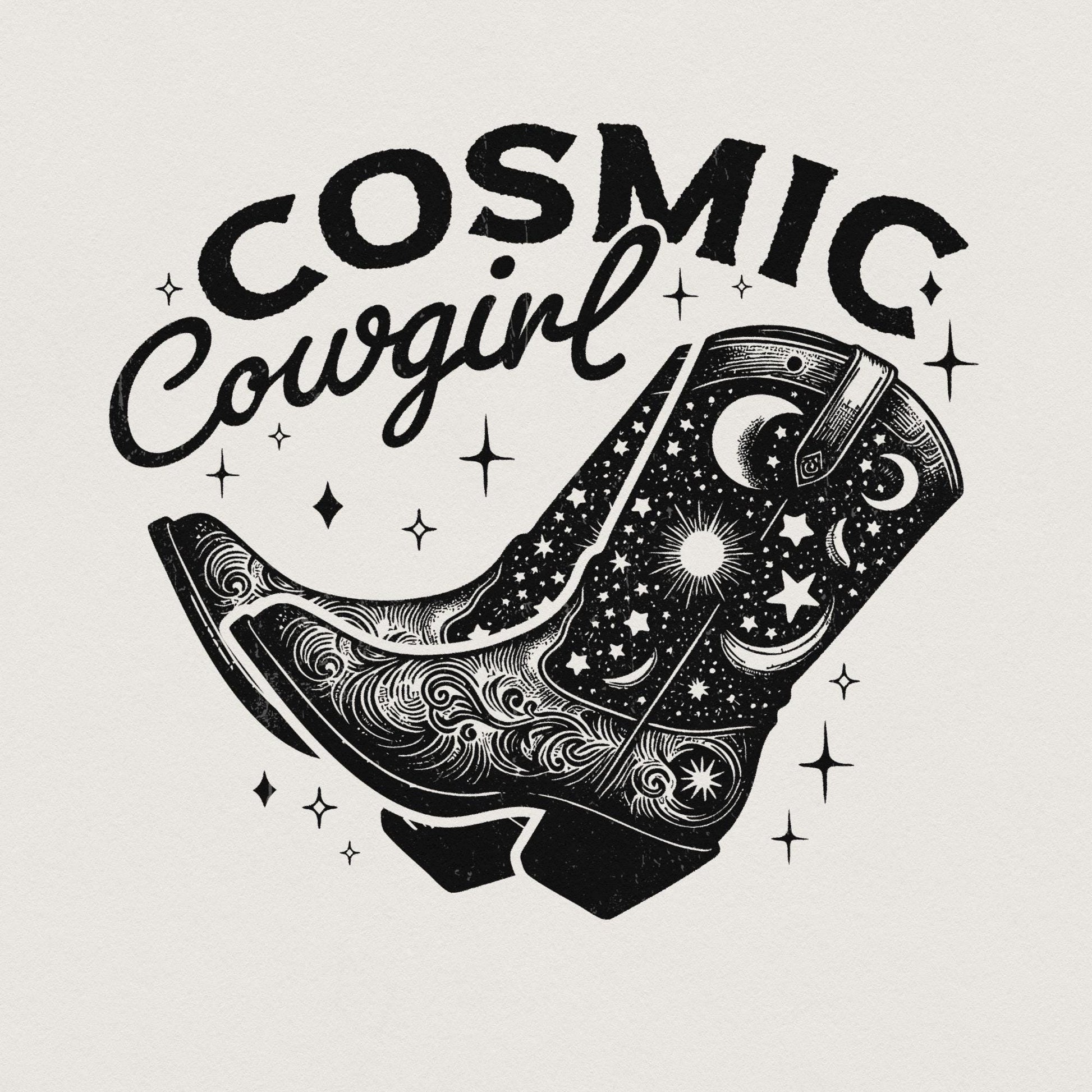 Retro Cosmic Cowgirl PNG, Western Starry Night png - 300 DPI Design for