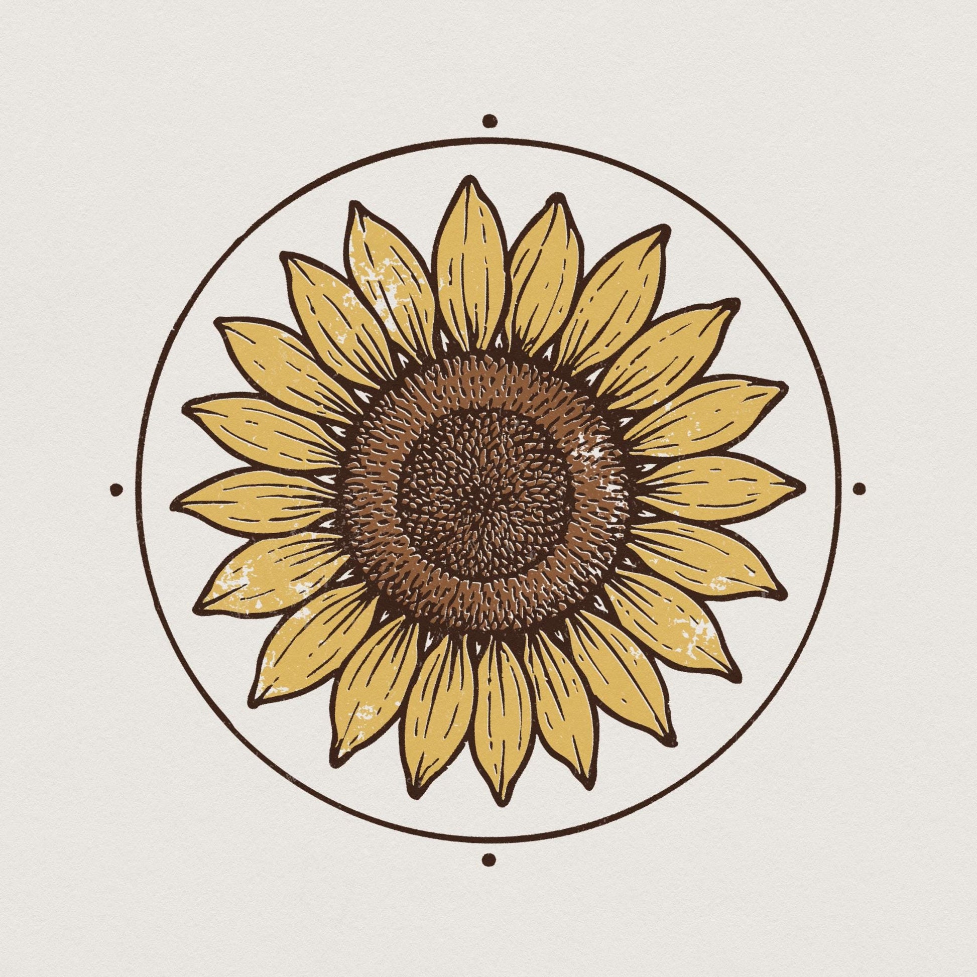 Sunflower PNG, Vintage Floral Art - 300 DPI Design for T-Shirt