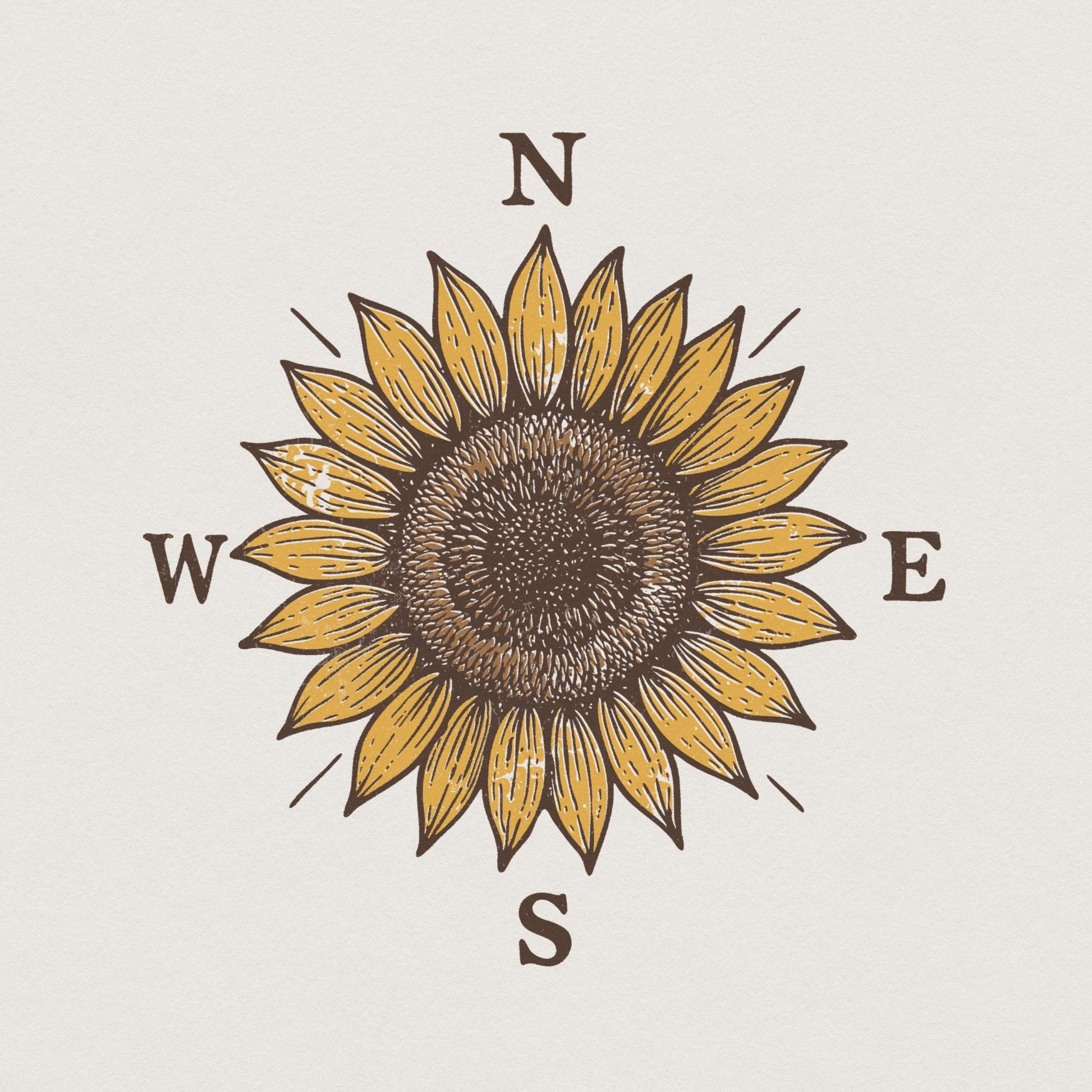 North West East South Sunflower PNG, Vintage Floral Compass Design - 300