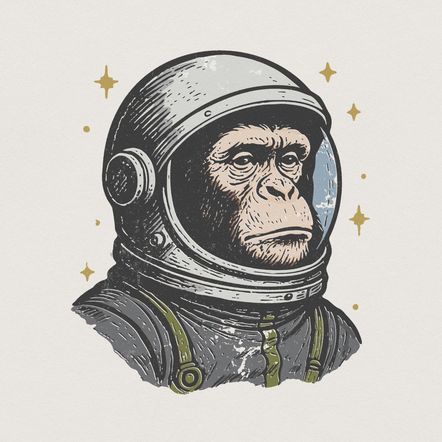 Astronaut Ape PNG, Space Monkey Art Printable Shirt Design - 300 DPI