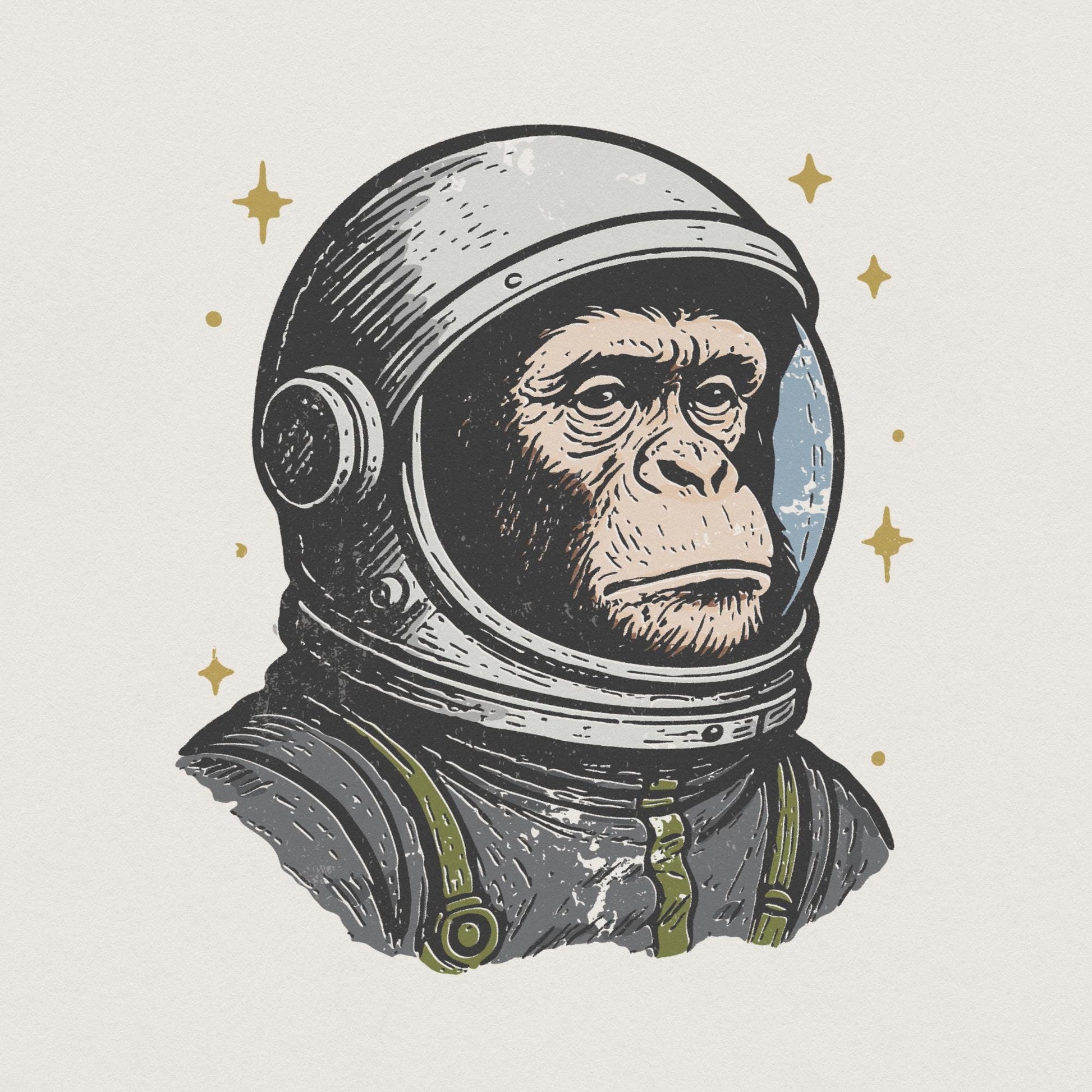 Astronaut Ape PNG, Space Monkey Art Printable Shirt Design - 300 DPI