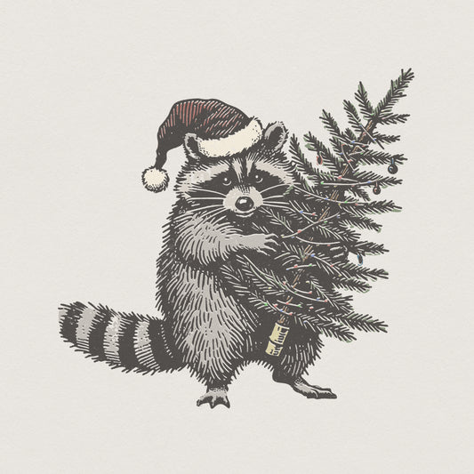 Raccoon Christmas Tree PNG, Santa Hat Holiday Animal