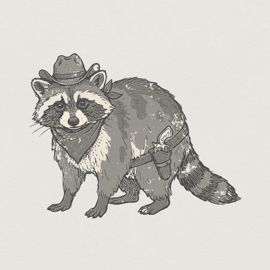 Cowboy Raccoon PNG, Wild West Animal Art for Shirts, Cute Bandit Graphic